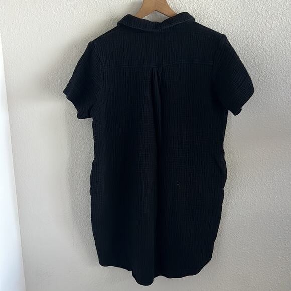 Three Dots Black Gauzy Cotton Dress Collar V Neck 100% Cotton Medium - Picture 2 of 8